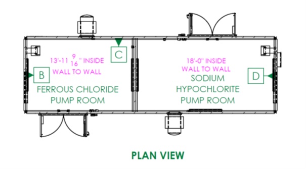 cad drawing of a two-room chemical metering building