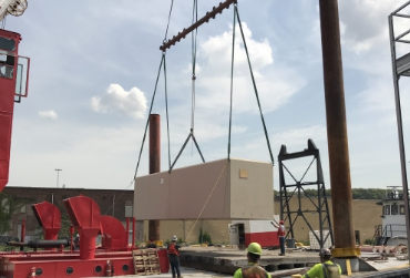 Barge Delivery to NYC, fiberglass shelter, fiberglass building