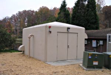 Hipped Roof of Fiberglass Shelter, fiberglass buildings, fiberglass shelters, fiberglass shelter manufacturers, fiberglass equipment shelters
