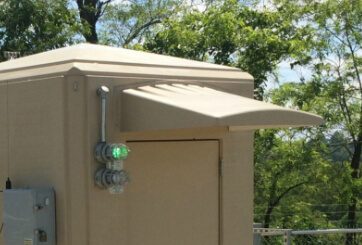 custom fiberglass shelter with door awning