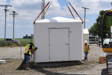 fiberglass shelter with single door